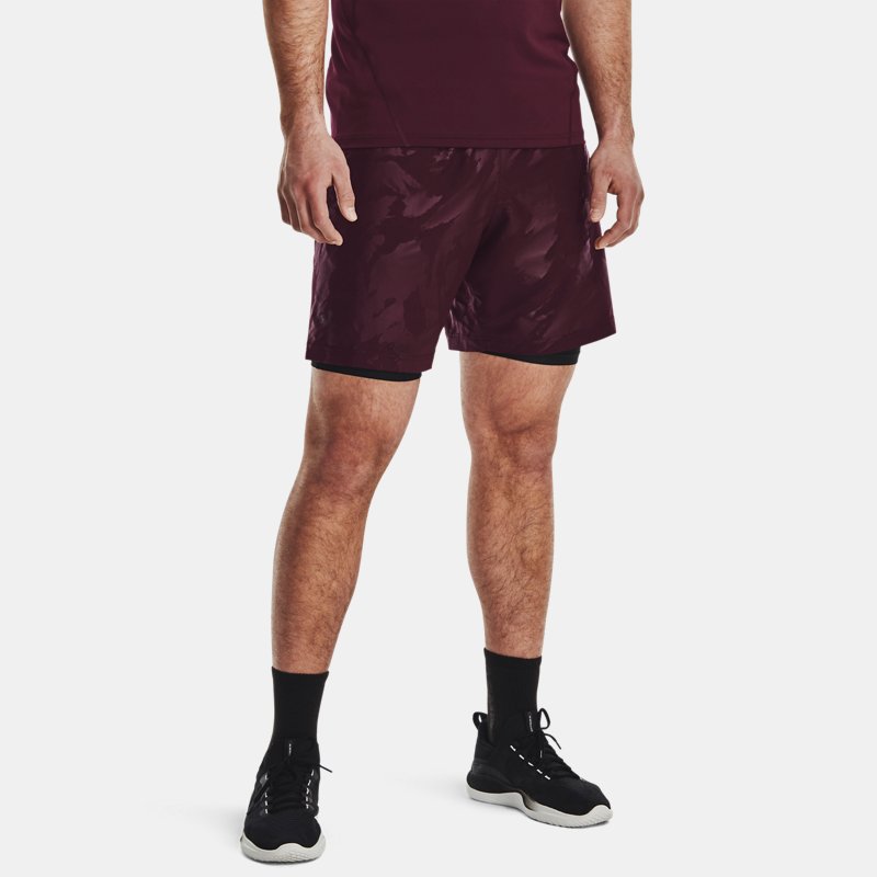 Men's Under Armour Woven Emboss Shorts Dark Maroon / Black XL
